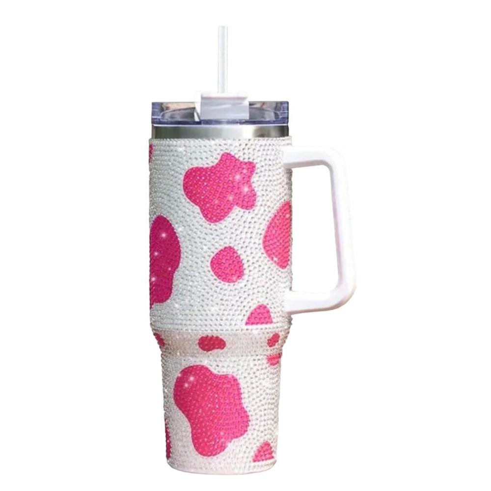 40 oz Cow Pattern Bling Tumbler with Handle